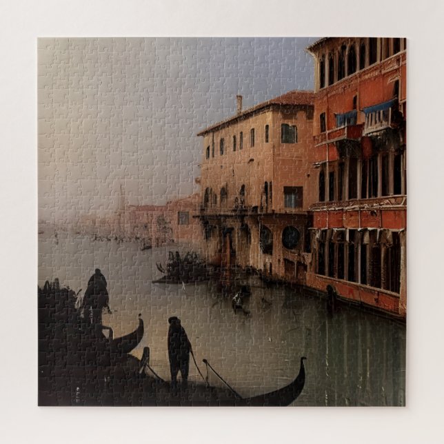 Italienischer Kanal und Gondelgemälde in Venedig (Vertikal)