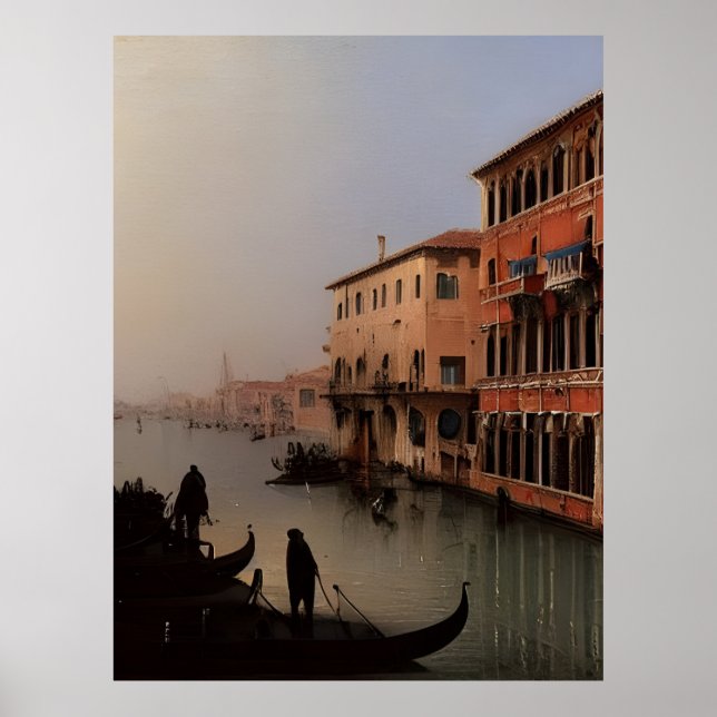 Italienischer Kanal und Gondelgemälde in Venedig Poster (Vorne)