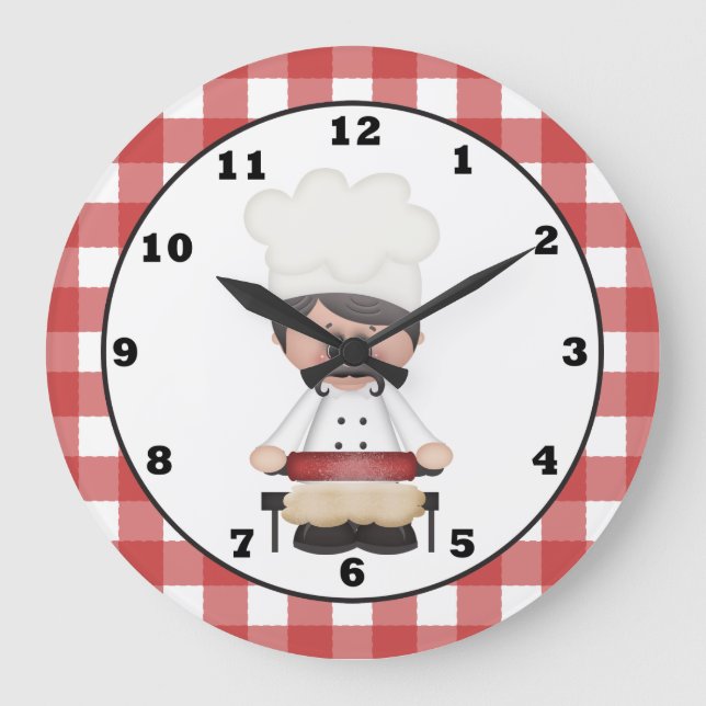 Italienischer Koch Cartoon Küchenanstrich Große Wanduhr (Vorderseite)