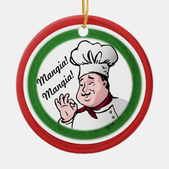 Italienischer Koch: Mangia Mangia Keramik Ornament (Vorne)