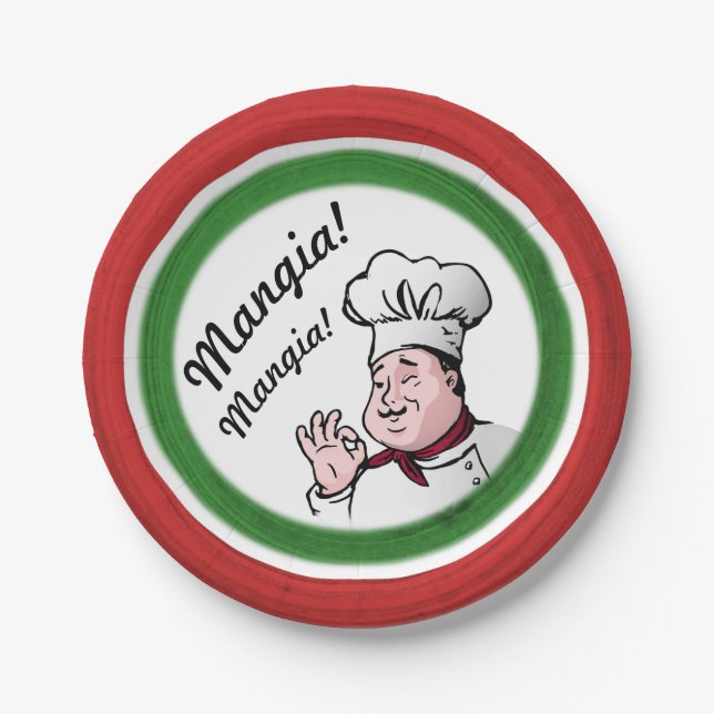 Italienischer Koch: Mangia Mangia Pappteller (Vorderseite)