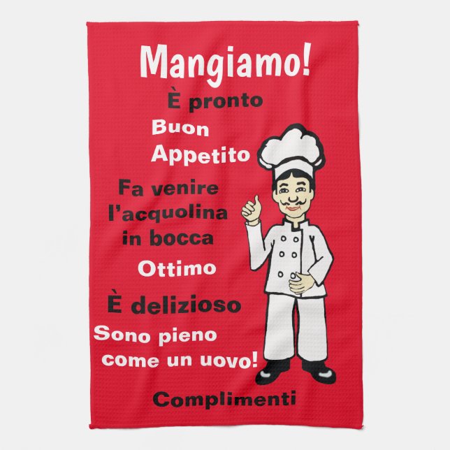 Italienischer Koch - Mangiamo Geschirrtuch (Vertikal)