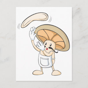Italienischer Koch Mushroom Tossing Pizza Teig Postkarte