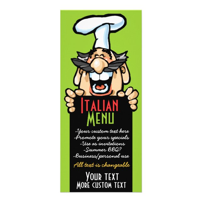 Italienischer Koch Party Catering Speisekarte Pizz Werbekarte (Vorne)