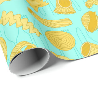 Italienischer Koch Pasta Shapes Food Pattern Blau Geschenkpapier