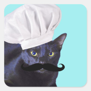 Italienischer Koch, schwarze Katze Quadratischer Aufkleber