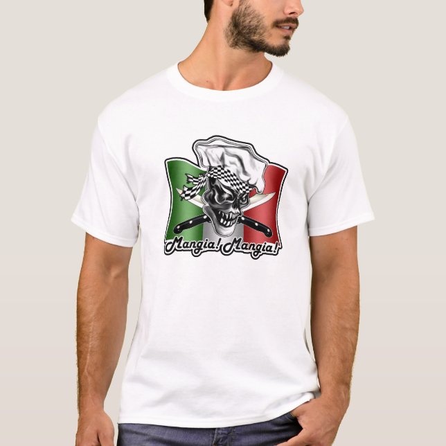 Italienischer Kochs-Schädel: Mangia! Mangia! T-Shirt (Vorderseite)