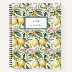 Italienischer Lemon Blossom Mittelmeer Wasserfarbe Notizbuch