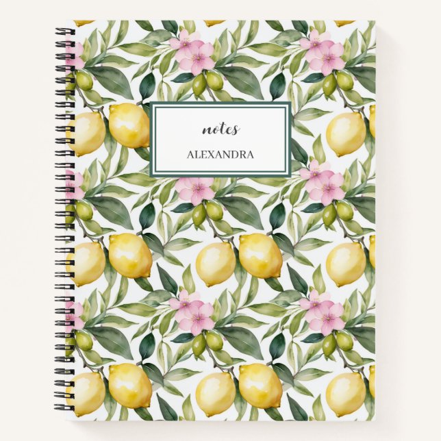 Italienischer Lemon Blossom Mittelmeer Wasserfarbe Notizbuch (Vorderseite)