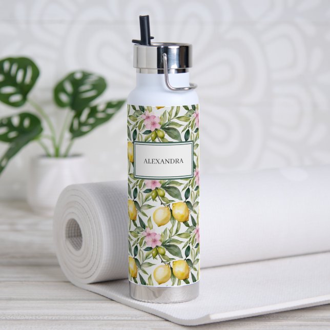 Italienischer Lemon Blossom Mittelmeer Wasserfarbe Trinkflasche (Yoga (gedreht)