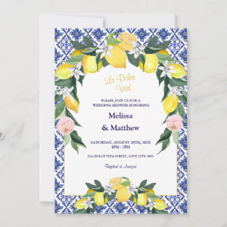 Italienischer Lemon Blue Tiles Couple Polterabend Einladung