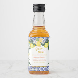 Italienischer Lemon Blue Tiles Grazie Mille Bridal Alkoholflaschenetikett