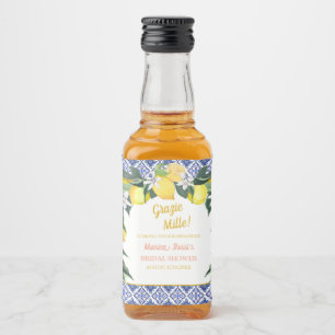 Italienischer Lemon Blue Tiles Grazie Mille Bridal Alkoholflaschenetikett