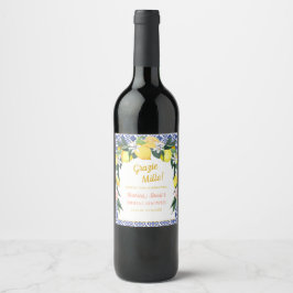 Italienischer Lemon Blue Tiles Grazie Mille Bridal Weinetikett
