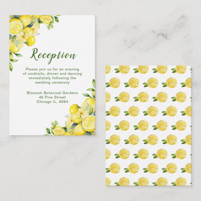 Italienischer Lemon-Grünrahmen Hochzeitsempfang Begleitkarte (Vorne/Hinten)