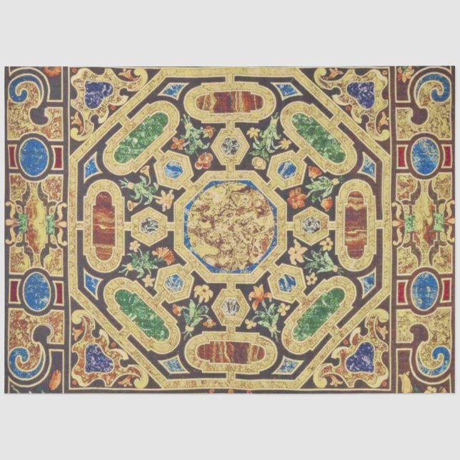 Italienischer Marmorteppich Gold Blue Green Decoup Seidenpapier (Vorderseite)