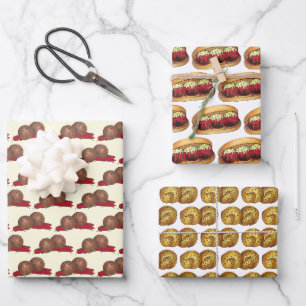 Italienischer Meatball Sub Marinara Sauce Knoblauc Geschenkpapier Set