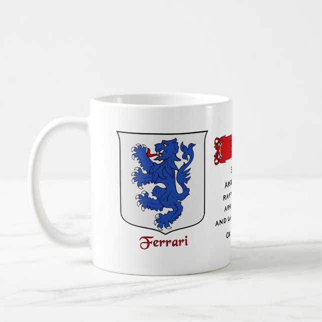 Italienischer Nachname Ferrari Heraldic Shield und Kaffeetasse (Links)