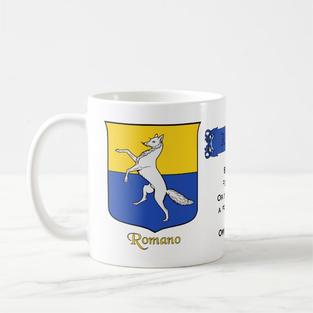 Italienischer Nachname Romano Heraldic Shield und  Kaffeetasse (Links)