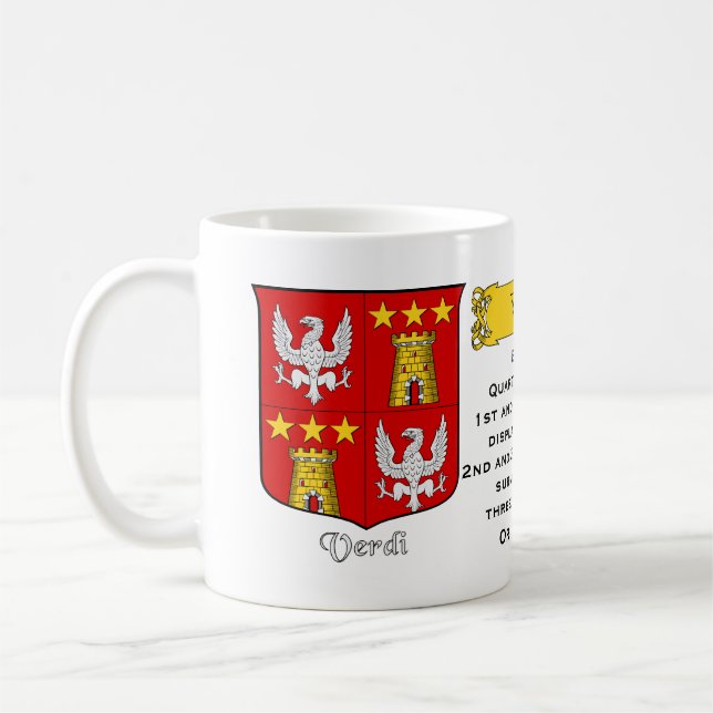 Italienischer Nachname Verdi Heraldic Shield und B Kaffeetasse (Links)