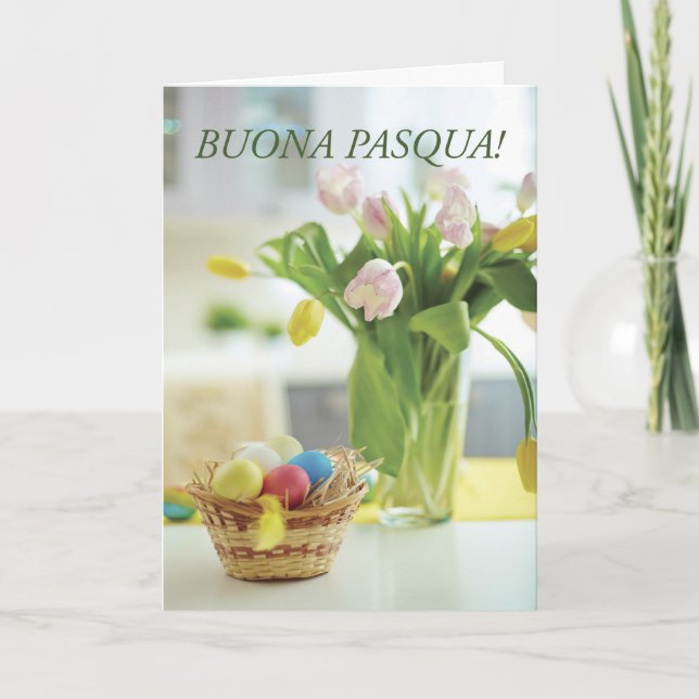Italienischer Osterkorb mit Blume Feiertagskarte (Vorderseite)