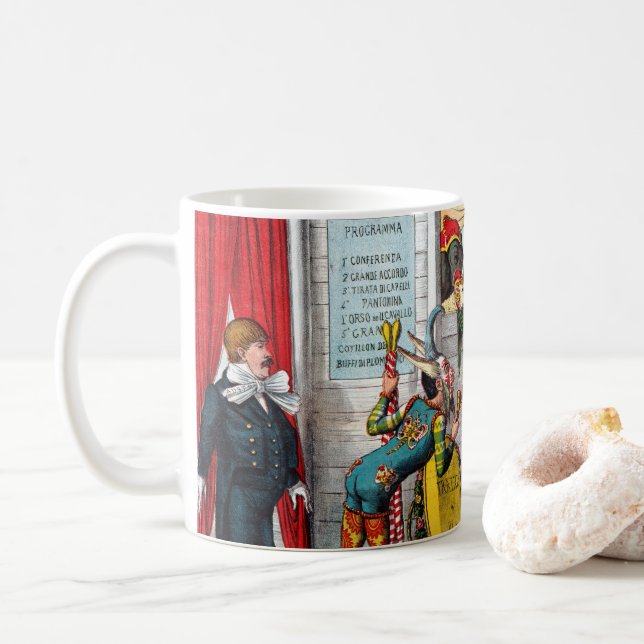 Italienischer politischer Cartoon der Circus-Künst Kaffeetasse (Mit Donut)