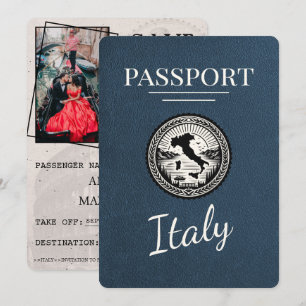 Italienischer Reisepass in Navy Blau Save The Date