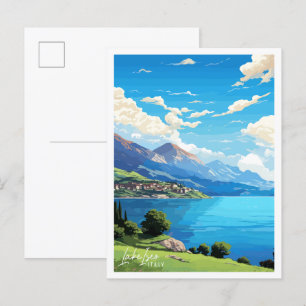 Italienischer See Vintage Reise Illustration Postkarte