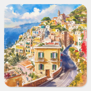 Italienischer Sommer ,Positano,Italien Amalfi Küst Quadratischer Aufkleber