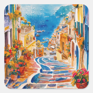 Italienischer Sommer ,Positano,Italien Amalfi Küst Quadratischer Aufkleber