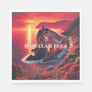 Italienischer Sonnenuntergang Küste Fette Rote & O Serviette