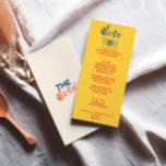 Italienischer Spaß farbenfrohe handgeschriebene fe Menükarte<br><div class="desc">Ein buntes Retro funky modernes,  gelb und blau und rot Hochzeitsdinner Menü. Das Design ist schick,  Vintag,  leicht gelb und rot. Die Schrift ist fett. Perfekt und passt gut zu der ganzen Suite.</div>