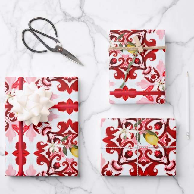 Italienischer Stil,Fliesen,Majolika,Zitrone,All-Ov Geschenkpapier Set (Vorderseite)