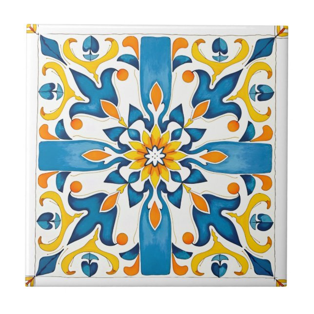 italienischer Stil, mediterran, mosaik, blau, Fliese (Vorderseite)