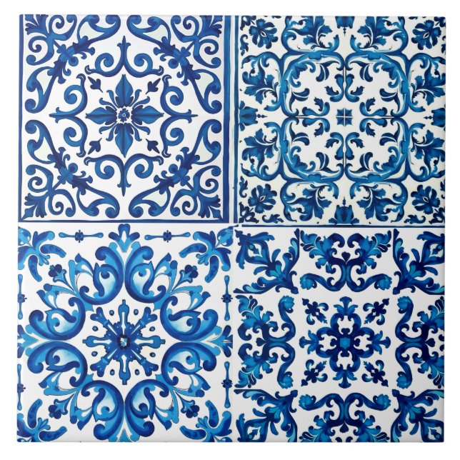 italienischer Stil, mediterran, mosaik, blau, Fliese (Vorderseite)