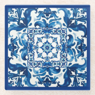 italienischer Stil, mediterran, mosaik, blau, Glasuntersetzer