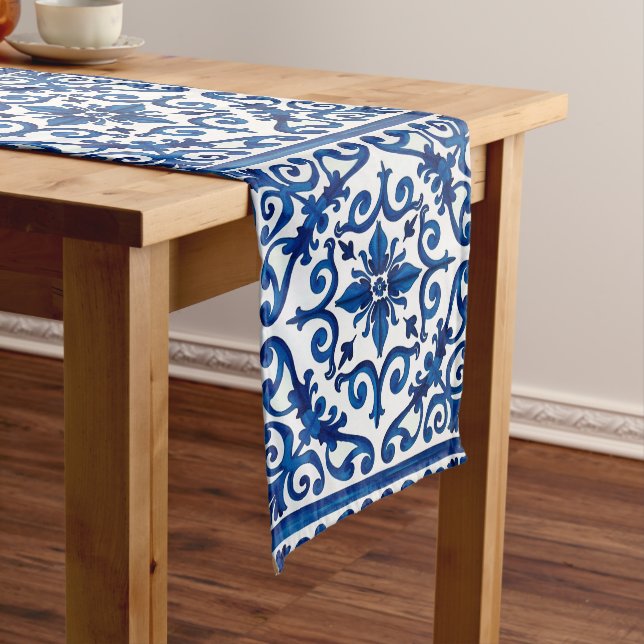 italienischer Stil, mediterran, mosaik, blau, Mittelgroßer Tischläufer (Beispiel)