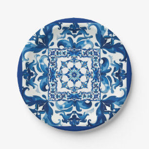 italienischer Stil, mediterran, mosaik, blau, Pappteller