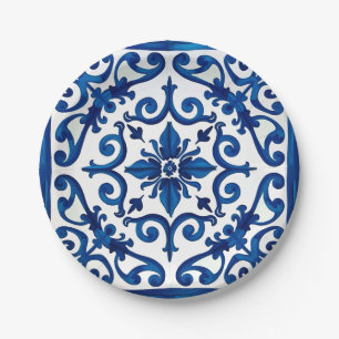 italienischer Stil, mediterran, mosaik, blau, Pappteller