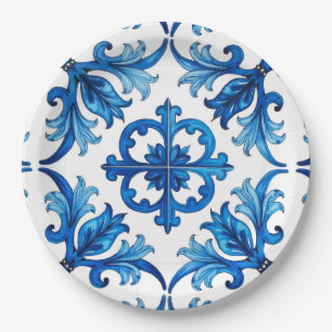 italienischer Stil, mediterran, mosaik, blau, Pappteller