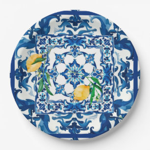 italienischer Stil, mediterran, mosaik, blau, Pappteller