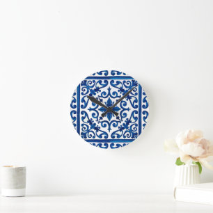italienischer Stil, mediterran, mosaik, blau, Runde Wanduhr