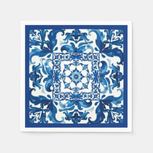 italienischer Stil, mediterran, mosaik, blau, Serviette