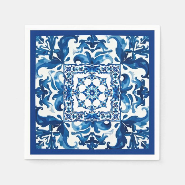 italienischer Stil, mediterran, mosaik, blau, Serviette (Vorderseite)