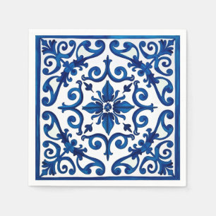 italienischer Stil, mediterran, mosaik, blau, Serviette