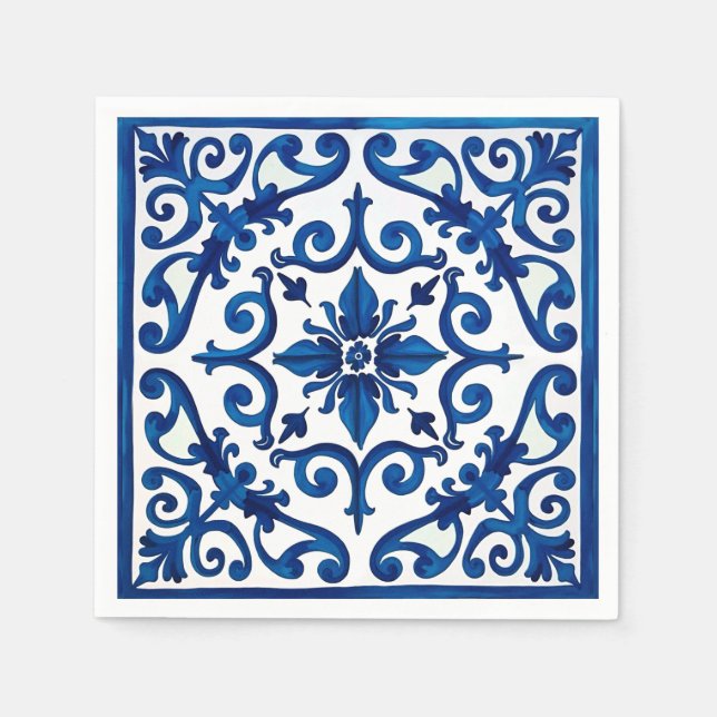 italienischer Stil, mediterran, mosaik, blau, Serviette (Vorderseite)