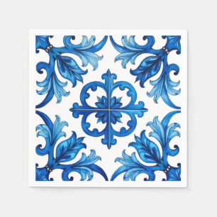italienischer Stil, mediterran, mosaik, blau, Serviette