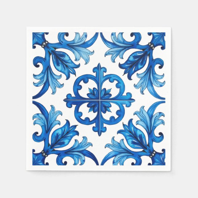 italienischer Stil, mediterran, mosaik, blau, Serviette (Vorderseite)