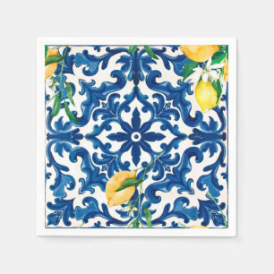 italienischer Stil, mediterran, mosaik, blau, Serviette