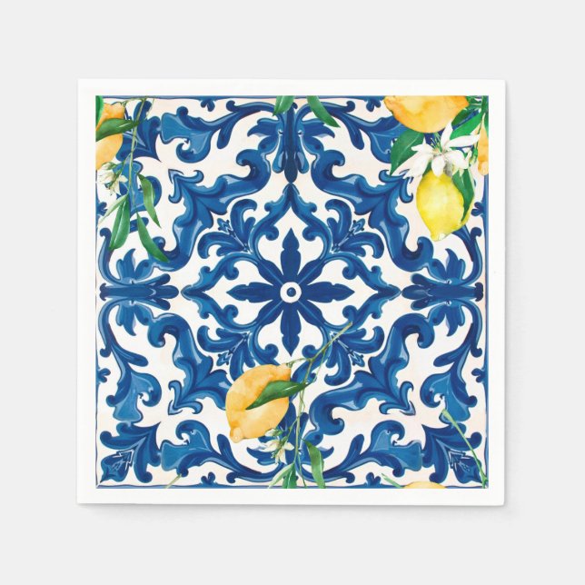 italienischer Stil, mediterran, mosaik, blau, Serviette (Vorderseite)